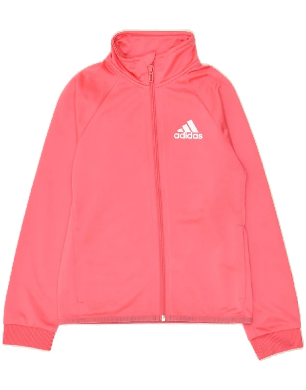 men's parka jackets with fur -ADIDAS Girls Graphic Tracksuit Top Jacket 9-10 Years Pink Polyester