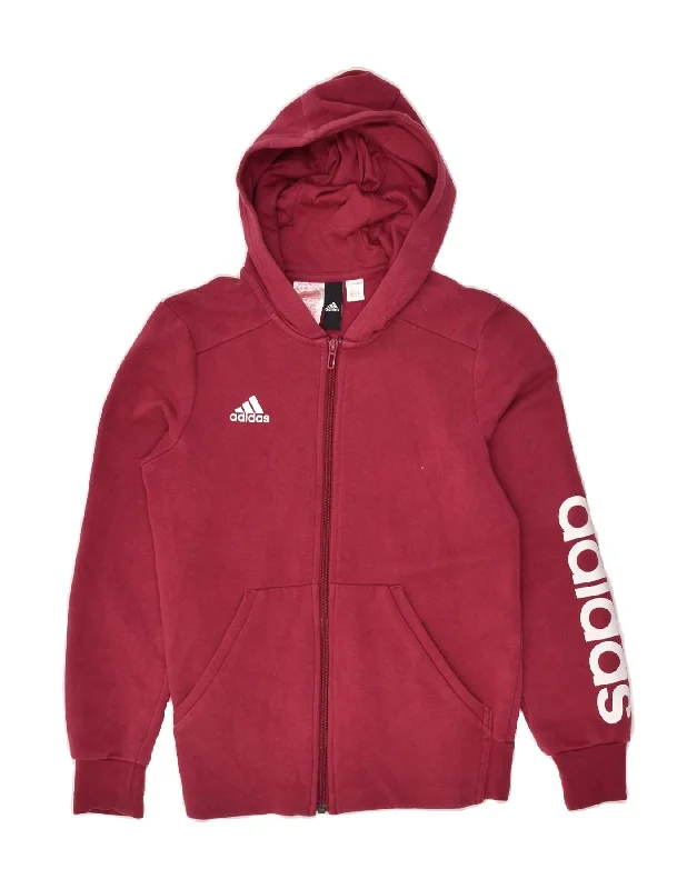 men's lightweight sweaters -ADIDAS Girls Graphic Zip Hoodie Sweater 10-11 Years Maroon Cotton