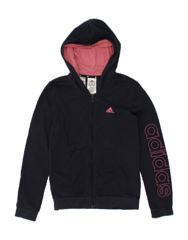 men's cashmere blend sweaters -ADIDAS Girls Graphic Zip Hoodie Sweater 11-12 Years Navy Blue Cotton