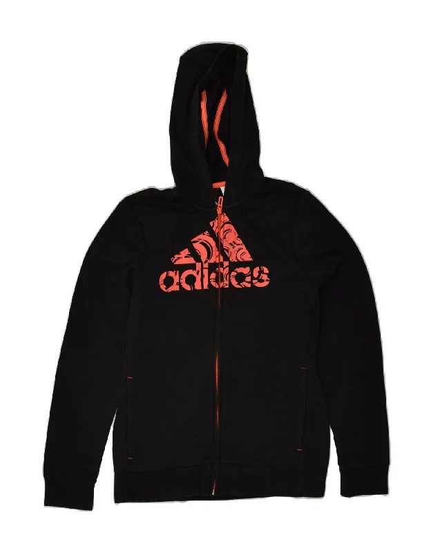 men's wool-blend sweaters -ADIDAS Girls Graphic Zip Hoodie Sweater 13-14 Years Black