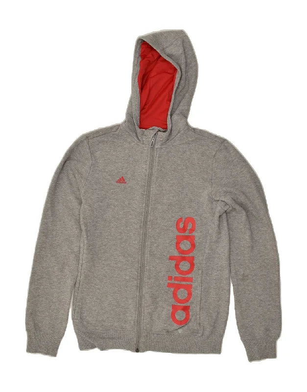 men's warm cardigans -ADIDAS Girls Graphic Zip Hoodie Sweater 13-14 Years Grey Cotton