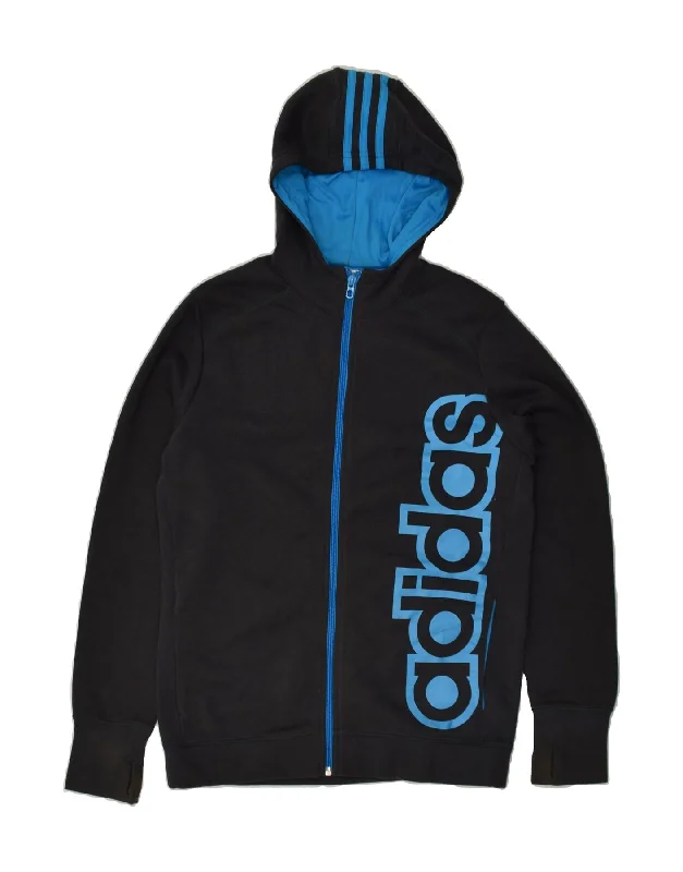 men's thick knit pullovers -ADIDAS Girls Graphic Zip Hoodie Sweater 13-14 Years Large Black Cotton