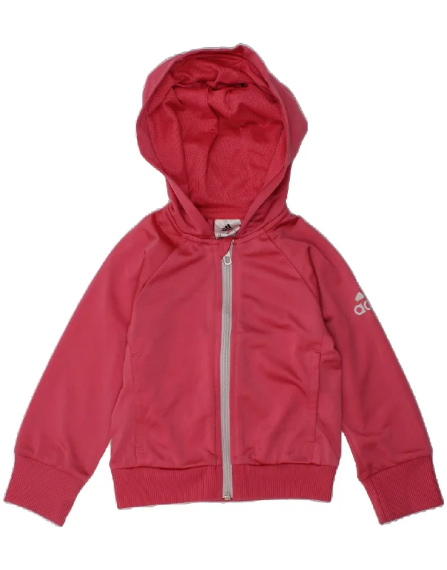 men's performance sweaters -ADIDAS Girls Graphic Zip Hoodie Sweater 2-3 Years Pink Polyester