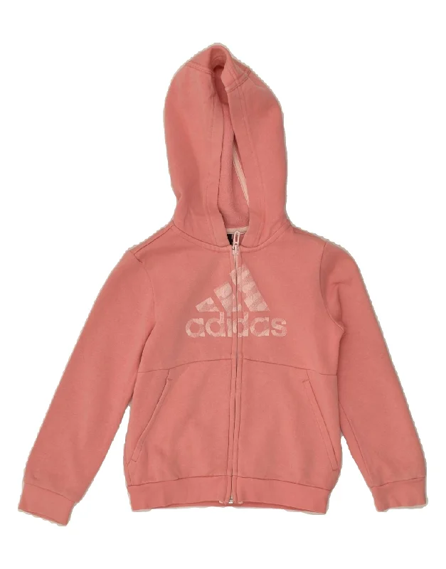 men's performance sweaters -ADIDAS Girls Graphic Zip Hoodie Sweater 5-6 Years Pink