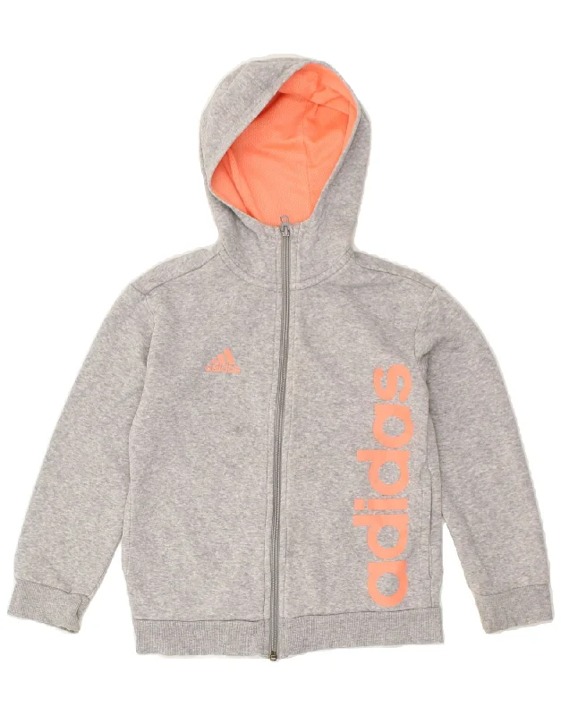 men's outdoor cashmere sweaters -ADIDAS Girls Graphic Zip Hoodie Sweater 7-8 Years Grey Cotton