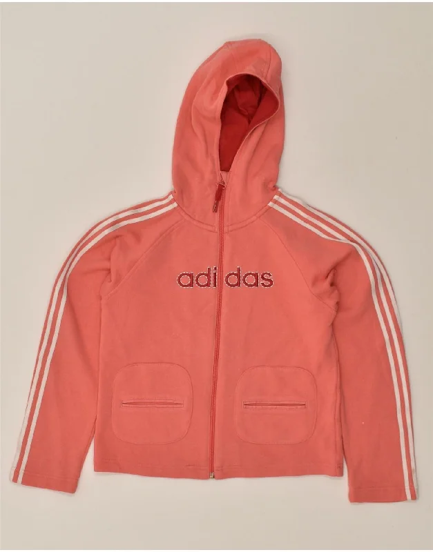 men's breathable cotton sweaters -ADIDAS Girls Graphic Zip Hoodie Sweater 9-10 Years Medium Beige Cotton