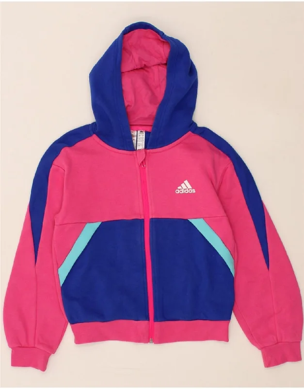 men's comfortable pullover sweaters -ADIDAS Girls Graphic Zip Hoodie Sweater 9-10 Years Pink Colourblock Cotton