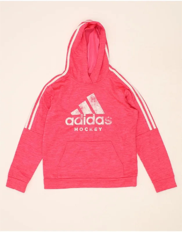 men's performance hoodies -ADIDAS Girls Hockey Graphic Hoodie Jumper 13-14 Years XL Pink Flecked