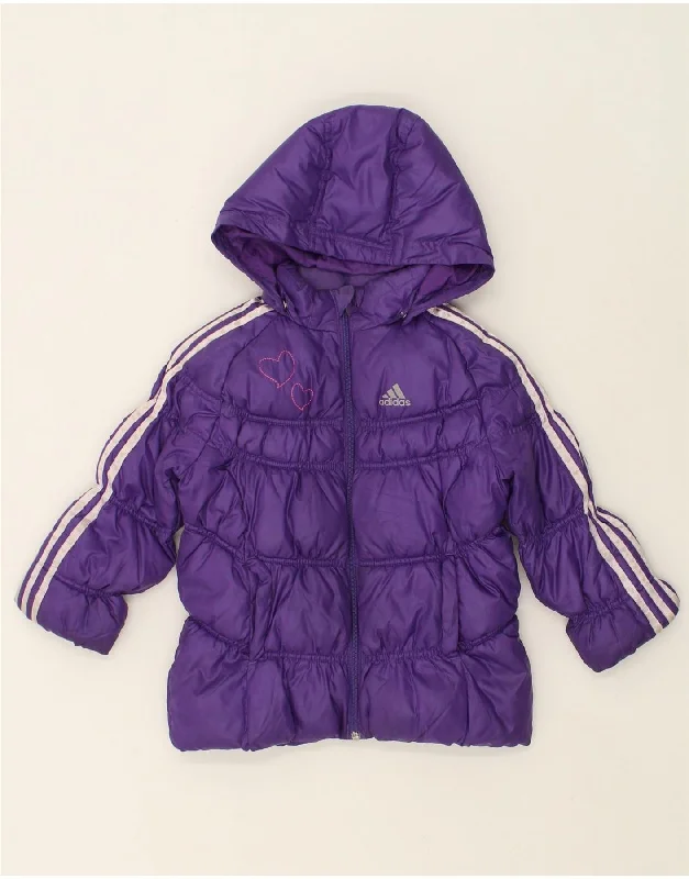 men's slim-fit jackets -ADIDAS Girls Hooded Padded Jacket 3-4 Years Purple Polyester