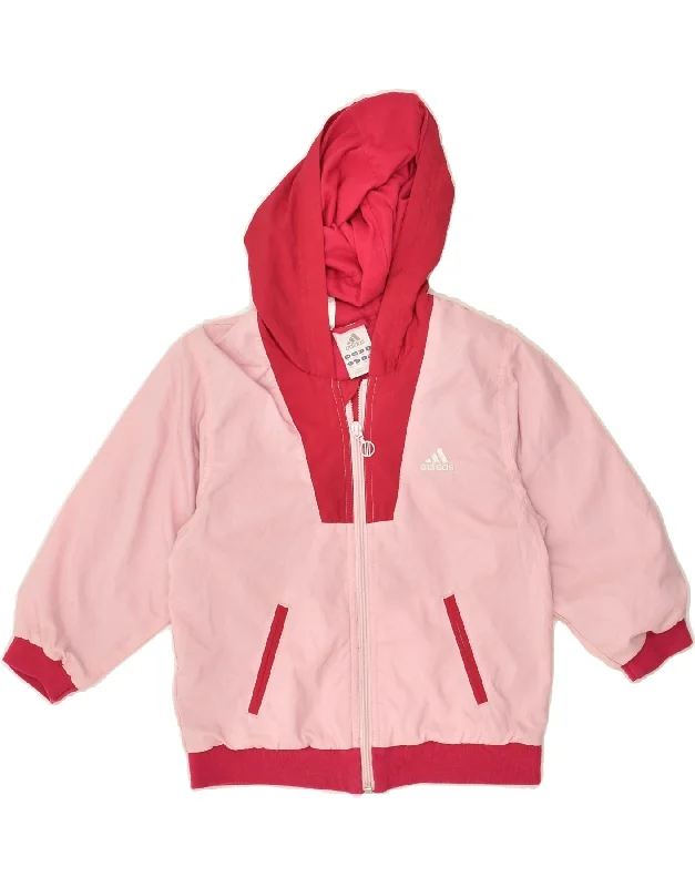 men's waterproof jackets -ADIDAS Girls Hooded Tracksuit Top Jacket 3-4 Years Pink Colourblock