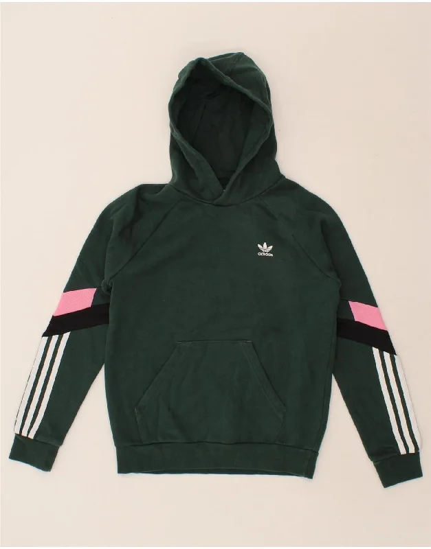 men's hoodie with creative prints -ADIDAS Girls Hoodie Jumper 12-13 Years Green Colourblock Cotton