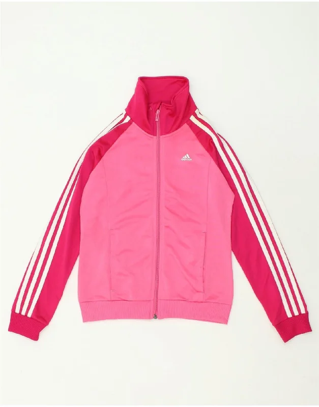 men's stylish leather bomber jackets -ADIDAS Girls Tracksuit Top Jacket 11-12 Years Pink Colourblock Polyester