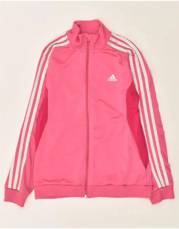 men's jacket for autumn wear -ADIDAS Girls Tracksuit Top Jacket 11-12 Years Pink Polyester