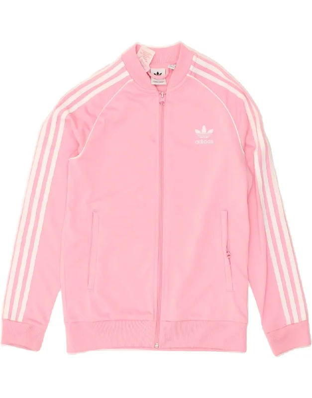 men's stylish parkas -ADIDAS Girls Tracksuit Top Jacket 11-12 Years Pink Polyester