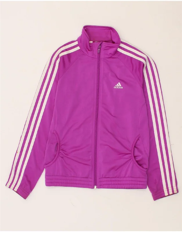 men's bomber jacket with patches -ADIDAS Girls Tracksuit Top Jacket 11-12 Years Pink Polyester