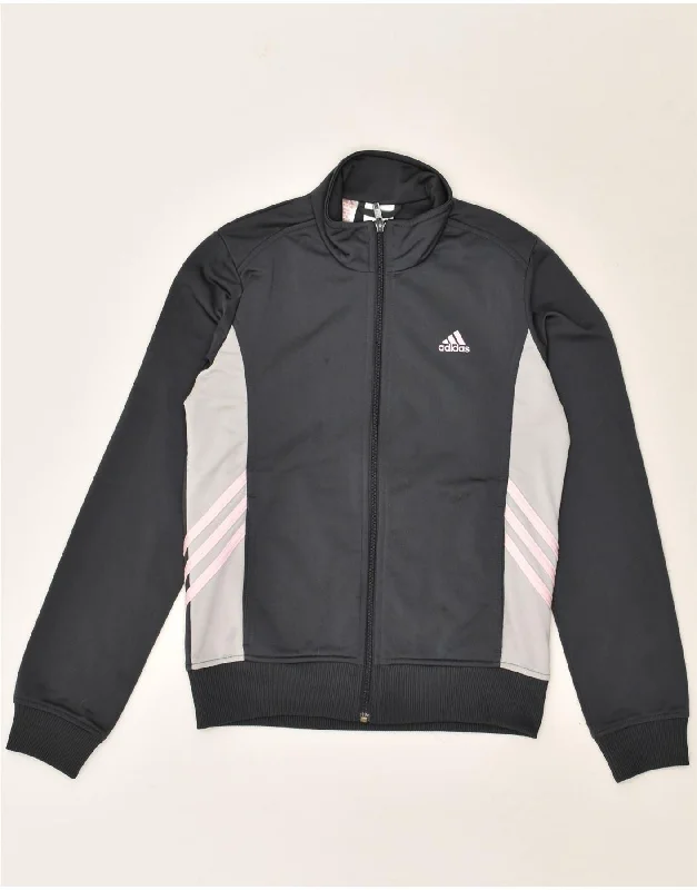 men's zip-up jackets -ADIDAS Girls Tracksuit Top Jacket 13-14 Years Grey Colourblock Polyester