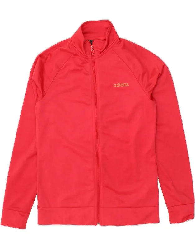 men's outdoor fleece jackets -ADIDAS Girls Tracksuit Top Jacket 13-14 Years Red Polyester