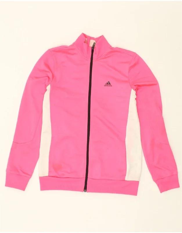 men's down-filled jackets -ADIDAS Girls Tracksuit Top Jacket 14-15 Years Pink Colourblock Polyester