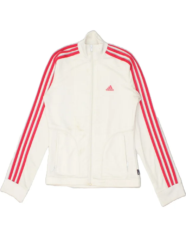 men's zip-up fleece jackets -ADIDAS Girls Tracksuit Top Jacket 7-8 Years White Polyester