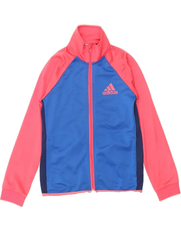 men's fleece-lined jackets -ADIDAS Girls Tracksuit Top Jacket 9-10 Years Pink Colourblock Polyester