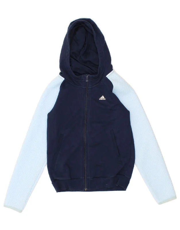 men's stylish winter sweaters -ADIDAS Girls Zip Hoodie Sweater 10-11 Years Navy Blue Colourblock