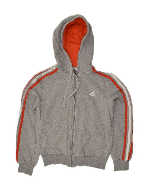 men's zip-up knit sweaters -ADIDAS Girls Zip Hoodie Sweater 11-12 Years Large Grey Cotton