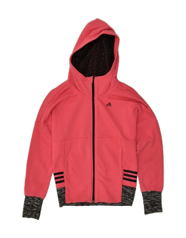 men's stylish turtleneck sweaters -ADIDAS Girls Zip Hoodie Sweater 11-12 Years Pink Cotton