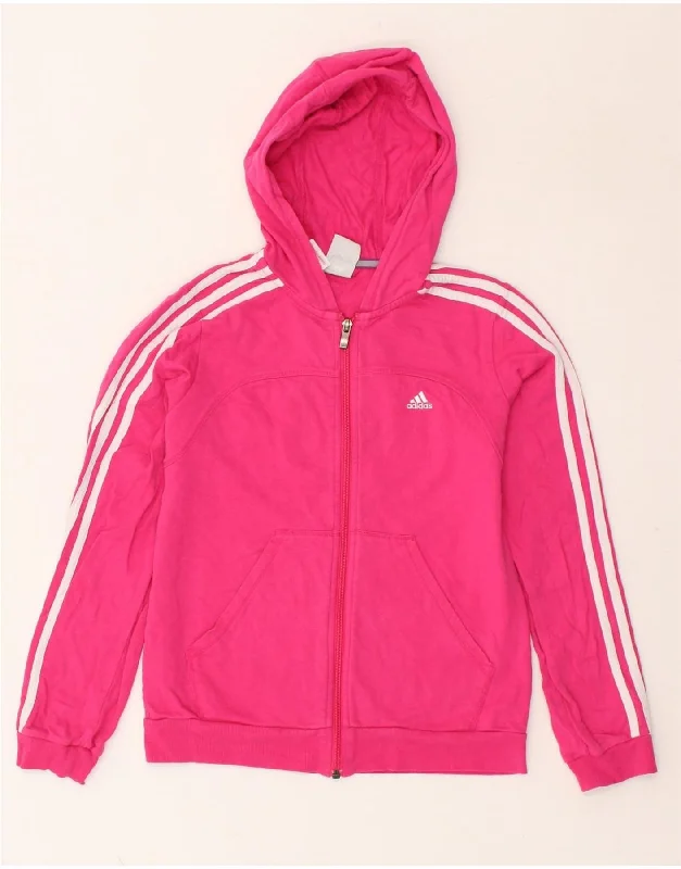 men's ribbed cardigans -ADIDAS Girls Zip Hoodie Sweater 11-12 Years Pink Cotton