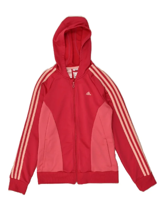 men's performance sweaters -ADIDAS Girls Zip Hoodie Sweater 13-14 Years Red Polyester