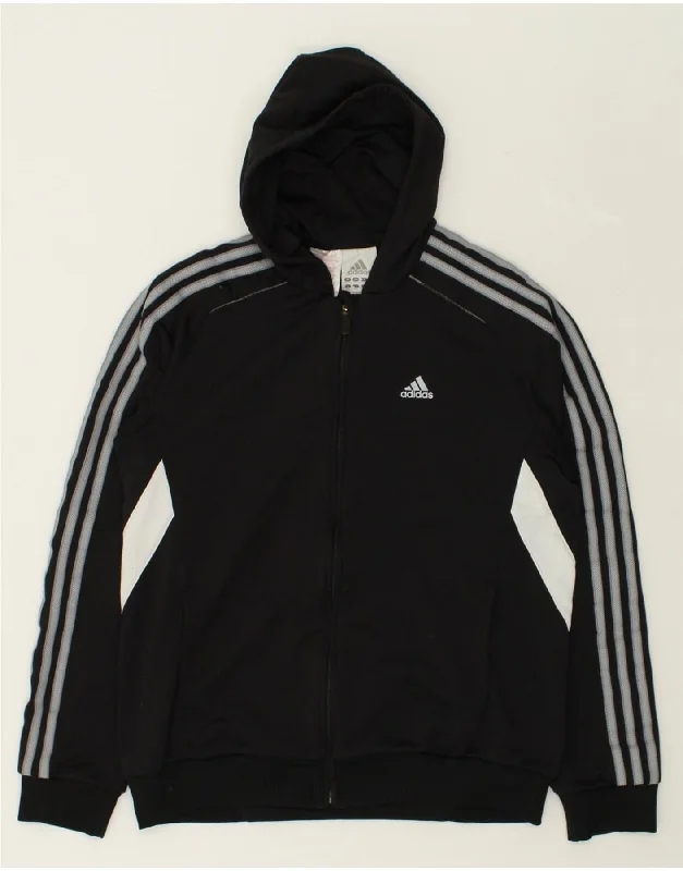 men's breathable wool sweaters -ADIDAS Girls Zip Hoodie Sweater 13-14 Years XL Black Colourblock Cotton