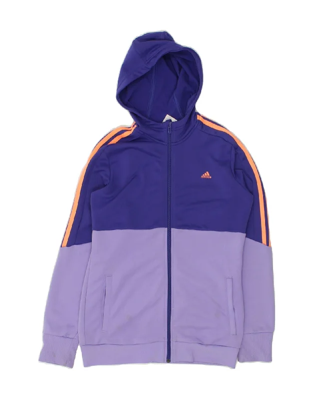 men's comfortable sweaters -ADIDAS Girls Zip Hoodie Sweater 14-15 Years Purple Colourblock Polyester