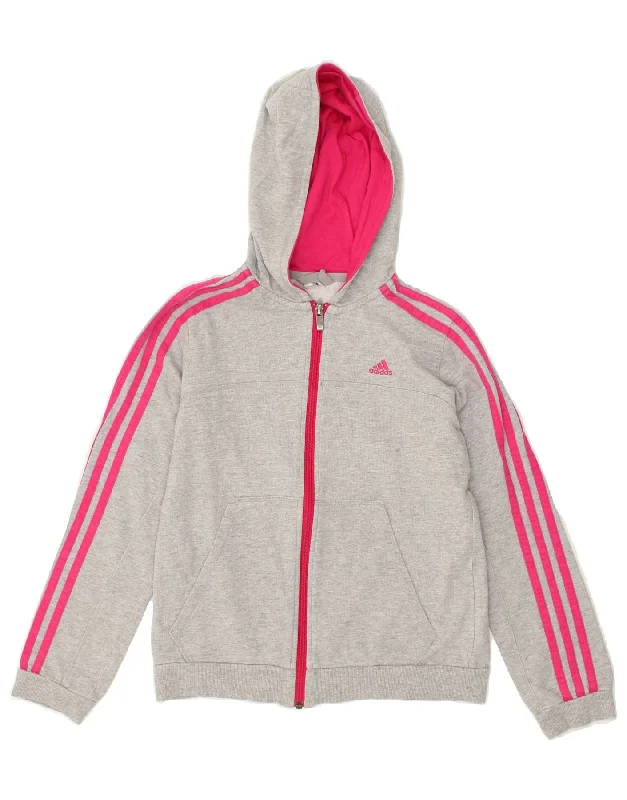 men's slim knit sweaters -ADIDAS Girls Zip Hoodie Sweater 15-16 Years Grey