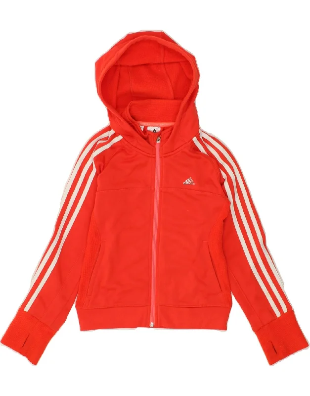 men's versatile knit sweaters -ADIDAS Girls Zip Hoodie Sweater 7-8 Years Red Polyester