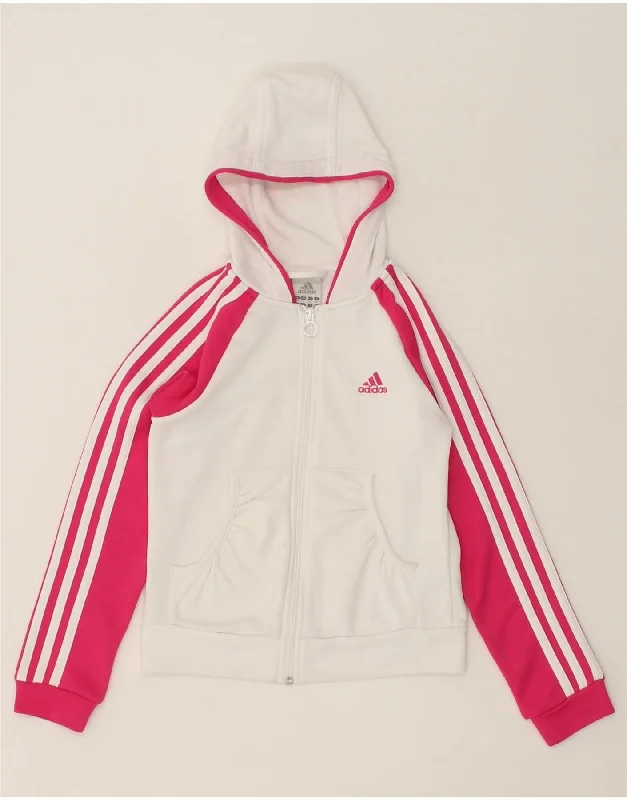 men's thick wool sweaters -ADIDAS Girls Zip Hoodie Sweater 7-8 Years White Colourblock Polyester