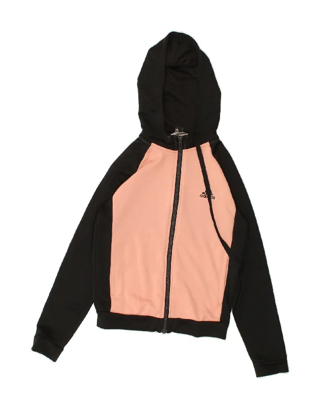 men's warm cardigans -ADIDAS Girls Zip Hoodie Sweater 8-9 Years XS Pink Colourblock Polypeptide