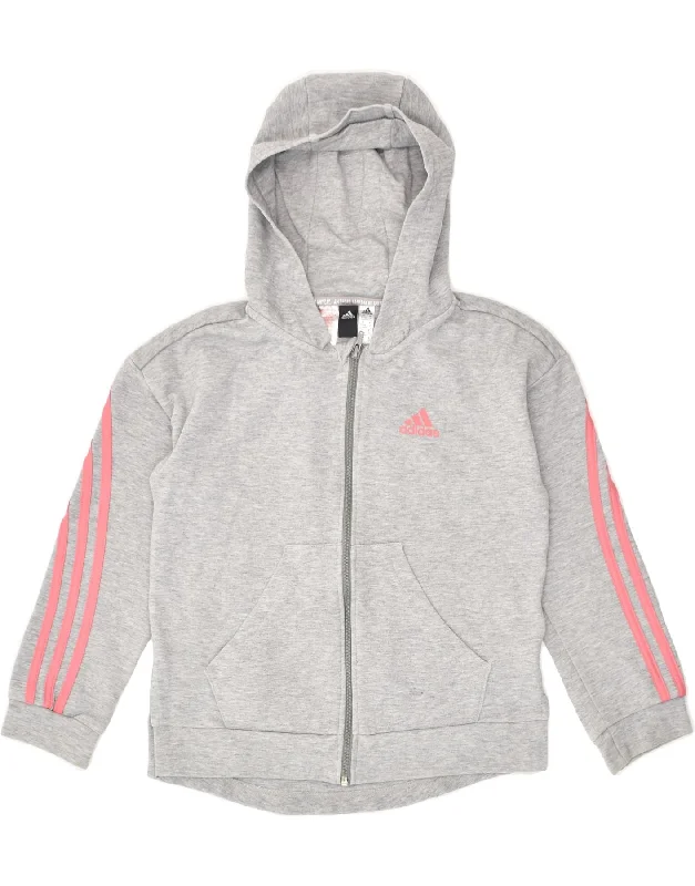 men's crewneck sweaters -ADIDAS Girls Zip Hoodie Sweater 9-10 Years Grey Cotton