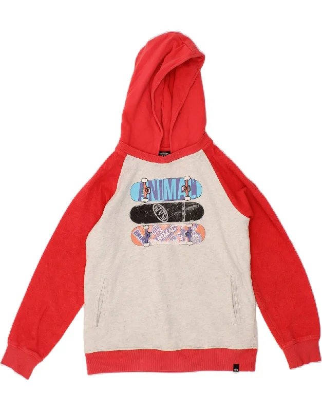 men's graphic hoodies for streetwear -ANIMAL Girls Graphic Hoodie Jumper 10-11 Years Red Colourblock Cotton