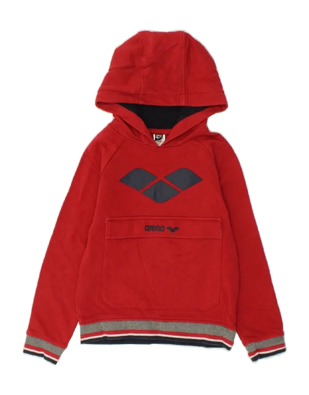 men's hoodie with creative prints -ARENA Boys Graphic Hoodie Jumper 7-8 Years Red Cotton