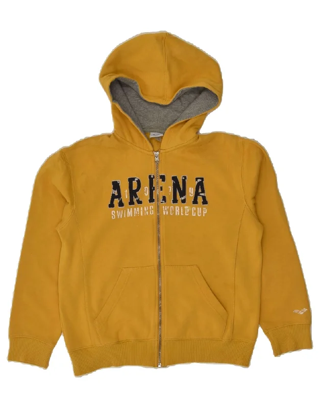 men's comfortable sweaters -ARENA Boys Graphic Zip Hoodie Sweater 11-12 Years Yellow Cotton