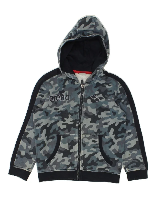 men's cozy wool sweaters -ARENA Boys Zip Hoodie Sweater 5-6 Years Blue Camouflage