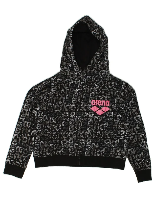 men's casual sweaters -ARENA Girls Crop Abstract Pattern Zip Hoodie Sweater 9-10 Years Black