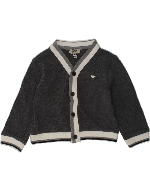 men's premium knit sweaters -ARMANI BABY Baby Boys Cardigan Sweater 12-18 Months Grey Cotton