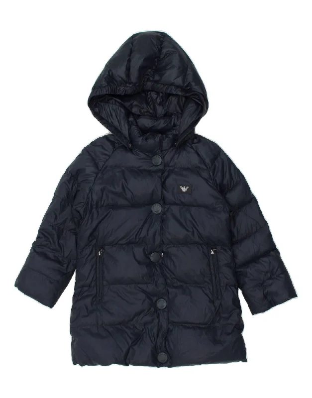 men's outdoor fleece jackets -ARMANI JUNIOR Girls Hooded Padded Jacket 5-6 Years Navy Blue Polyamide