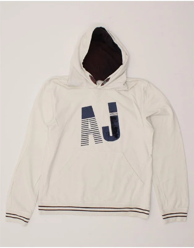 men's comfortable sweatshirts -ARMANI TEEN Boys Graphic Hoodie Jumper 15-16 Years White Cotton