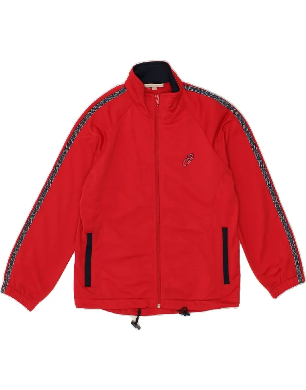 men's outerwear jackets for hiking -ASICS Boys Graphic Tracksuit Top Jacket 11-12 Years Red Striped Polyester