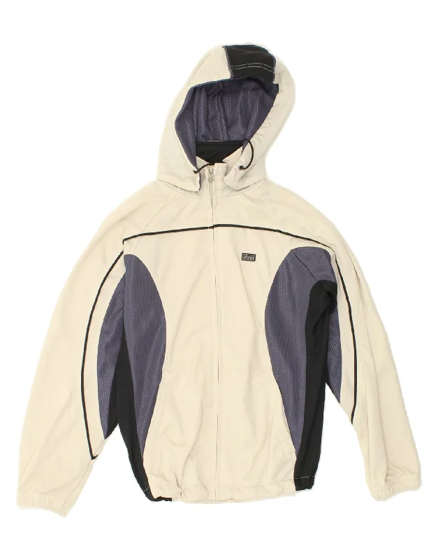 men's leather jacket with lining -ASICS Boys Hooded Tracksuit Top Jacket 9-10 Years Beige Colourblock