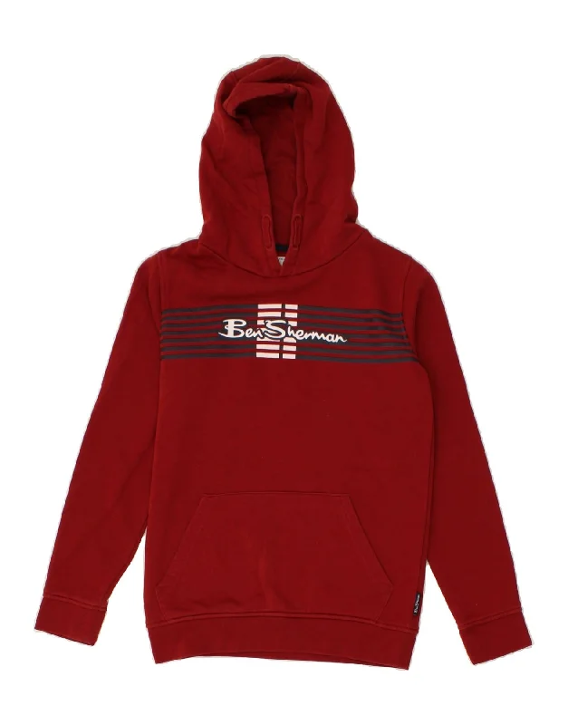 men's hoodies for winter -BEN SHERMAN Boys Graphic Hoodie Jumper 10-11 Years Red Cotton