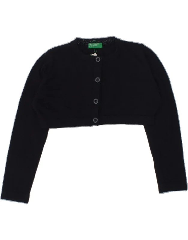 men's fashionable knitted sweaters -BENETTON Baby Girls Crop Cardigan Sweater 18-24 Months Navy Blue Viscose