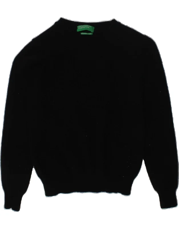 men's versatile sweaters -BENETTON Boys Boat Neck Jumper Sweater 2-3 Years Black Merino Wool