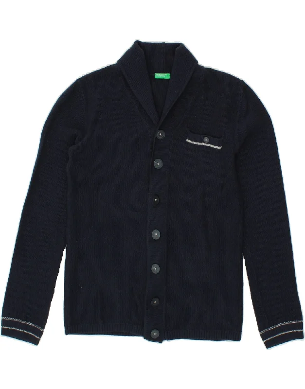 men's outdoor cashmere sweaters -BENETTON Boys Cardigan Sweater 10-11 Years XL Navy Blue Cotton